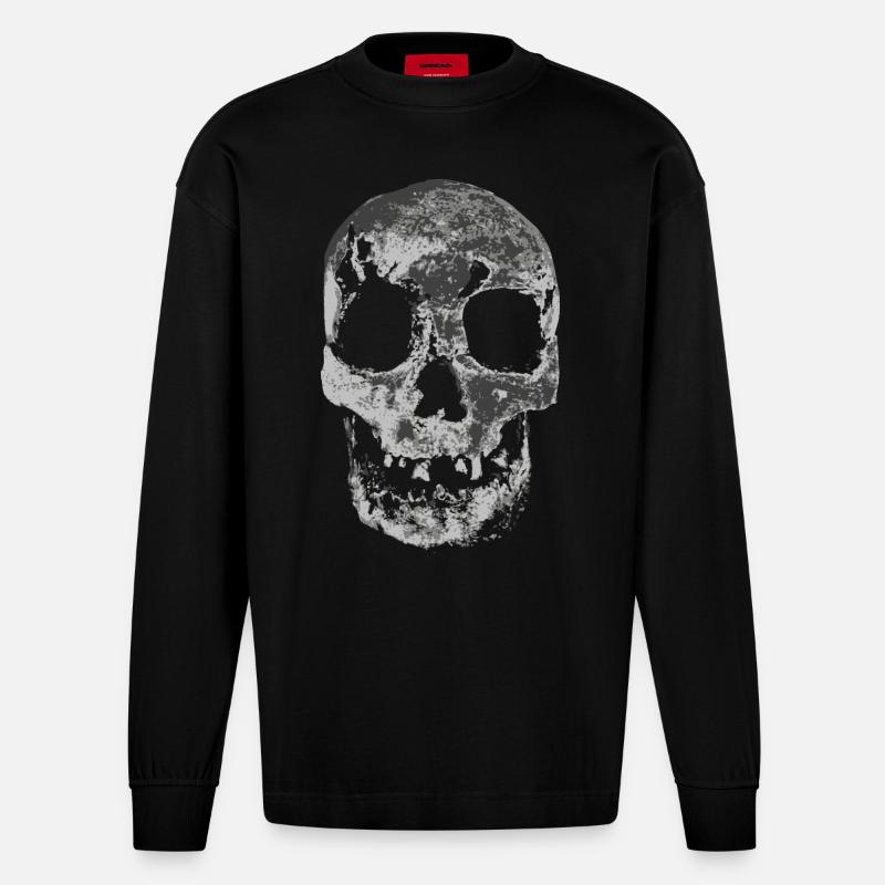 Schauriger Totenkopf - Heavyweight Oversized Organic Langarmshirt Made in EU - SOLID BLACK