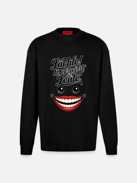 Always smiling - Heavyweight Oversized Organic Longsleeve Shirt Made in EU - SOLID BLACK