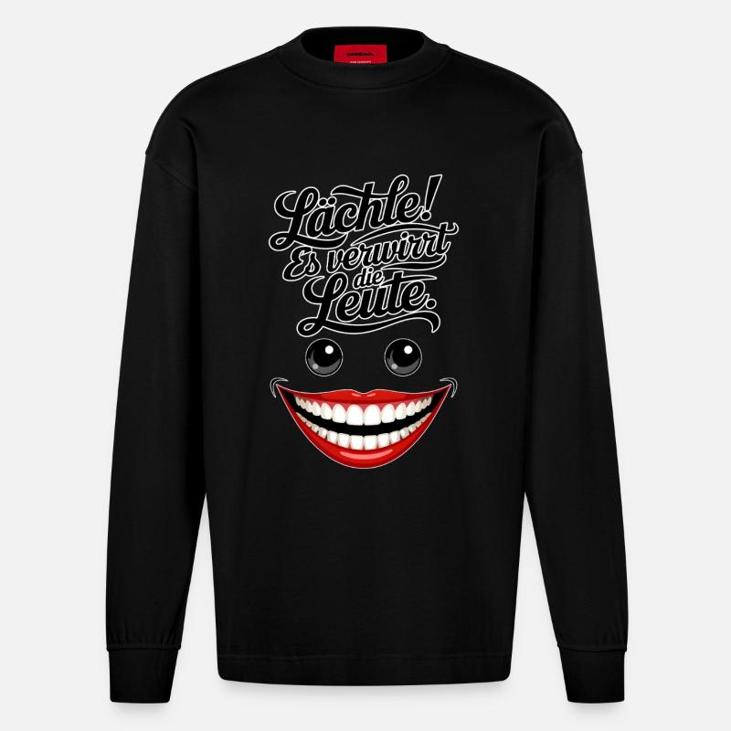 Always smiling - Heavyweight Oversized Organic Longsleeve Shirt Made in EU - SOLID BLACK