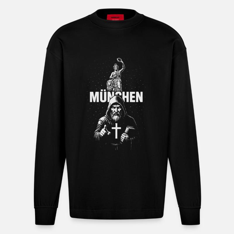 Mönch von München - Heavyweight Oversized Organic Langarmshirt Made in EU - SOLID BLACK