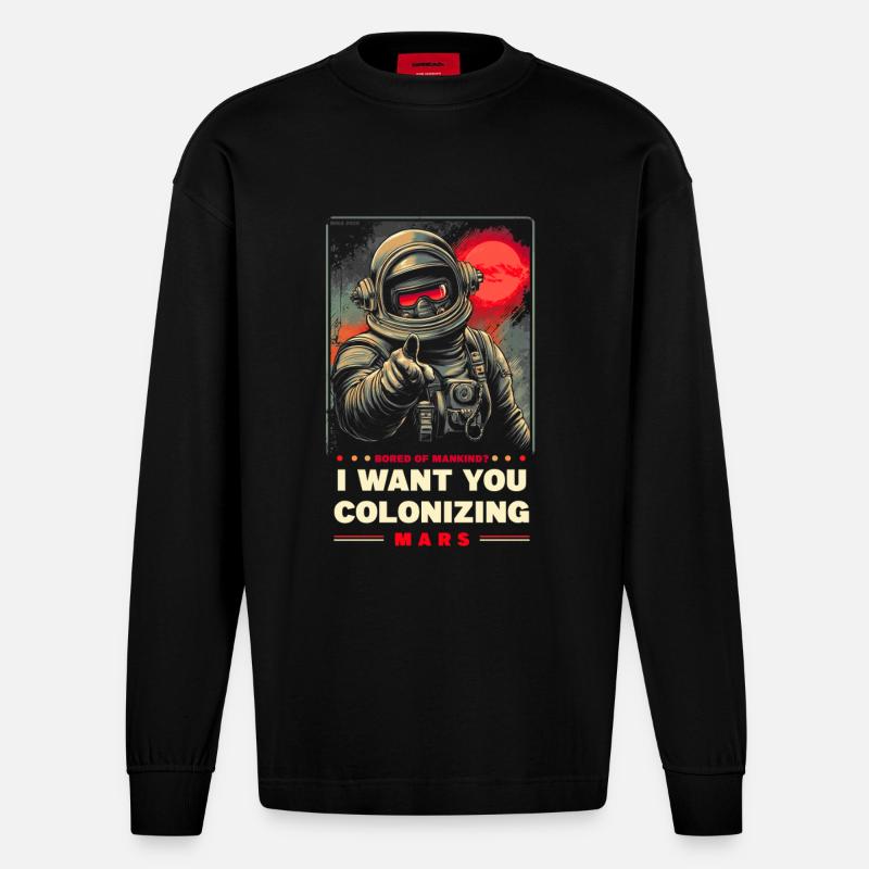 Mars Kolonisierung Werbeposter - Heavyweight Oversized Organic Langarmshirt Made in EU - SOLID BLACK