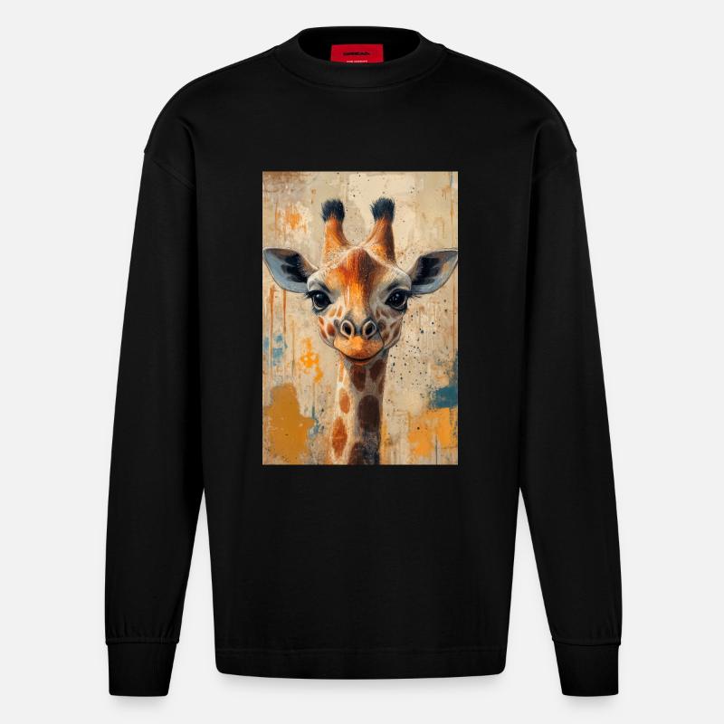Illustration einer Giraffe - Heavyweight Oversized Organic Langarmshirt Made in EU - SOLID BLACK