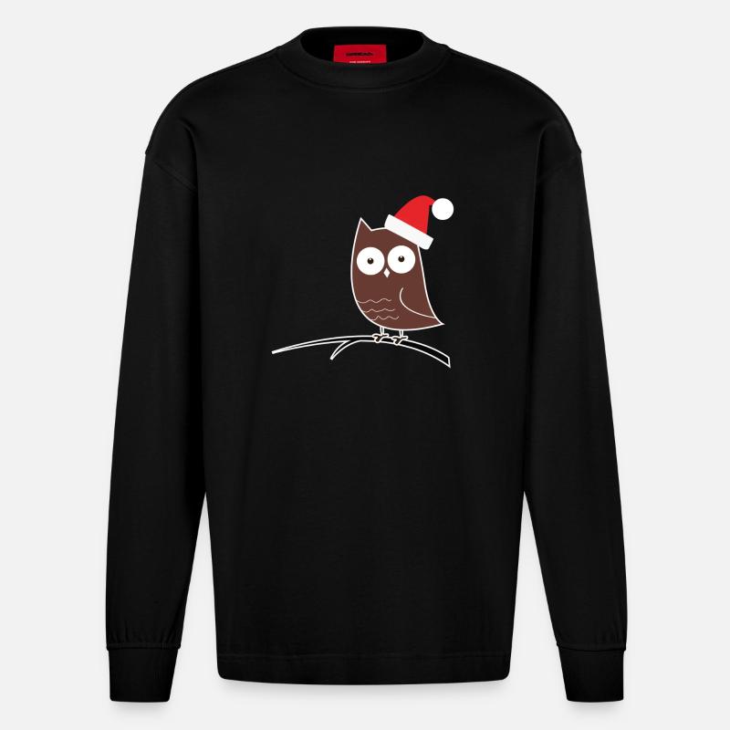 Die Weihnachts-Eule! Geschenk Idee - Heavyweight Oversized Organic Langarmshirt Made in EU - SOLID BLACK