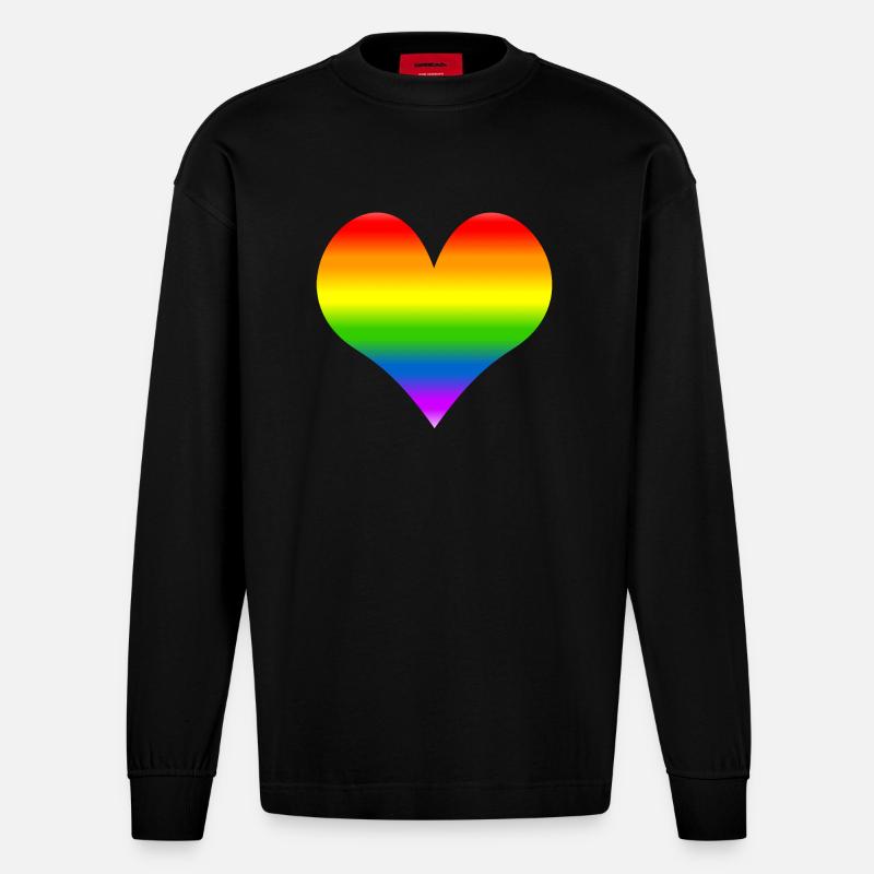 Regenbogenherz - Heavyweight Oversized Organic Langarmshirt Made in EU - SOLID BLACK
