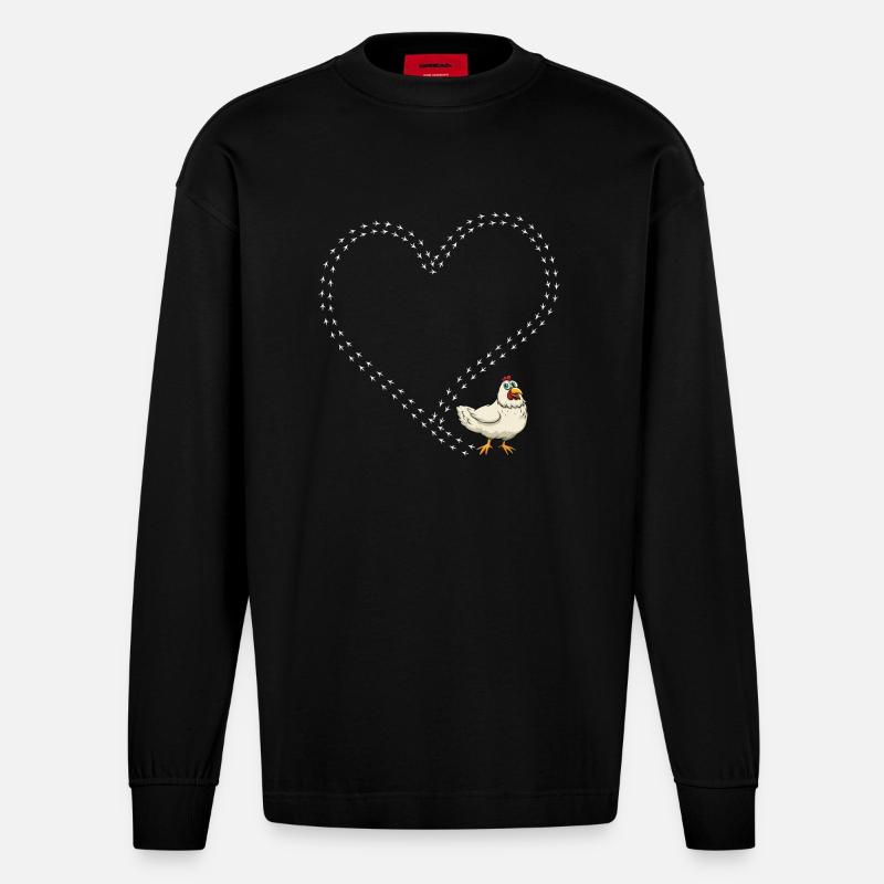 Chicken Huhn - Heavyweight Oversized Organic Langarmshirt Made in EU - SOLID BLACK