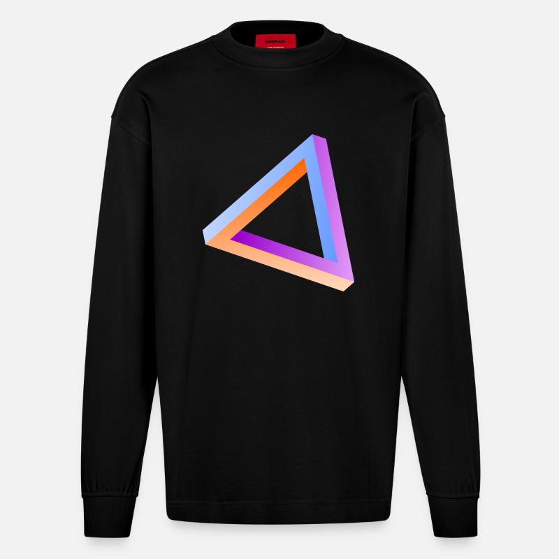 Illusion d'optique triangle impossible - Manches longues bio épais oversize fabriqué en UE - SOLID BLACK