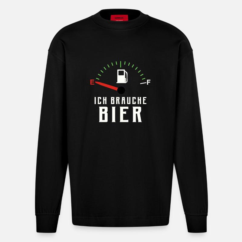 ICH BRAUCHE BIER - Heavyweight Oversized Organic Langarmshirt Made in EU - SOLID BLACK