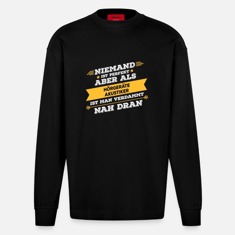 Hörgeräteakustiker Beruf Geschenk - Heavyweight Oversized Organic Langarmshirt Made in EU - SOLID BLACK
