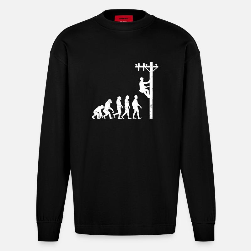 Elektriker evolution streckenarbeiter hochspannung - Heavyweight Oversized Organic Langarmshirt Made in EU - SOLID BLACK