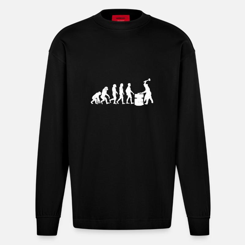 Schmied evolution geschenk schmiedekunst hammer - Heavyweight Oversized Organic Langarmshirt Made in EU - SOLID BLACK