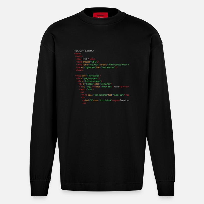 Code HTML5 - Manches longues bio épais oversize fabriqué en UE - SOLID BLACK