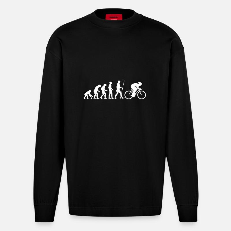 Evolution Rennrad Fahrrad als Geschenk - Heavyweight Oversized Organic Langarmshirt Made in EU - SOLID BLACK