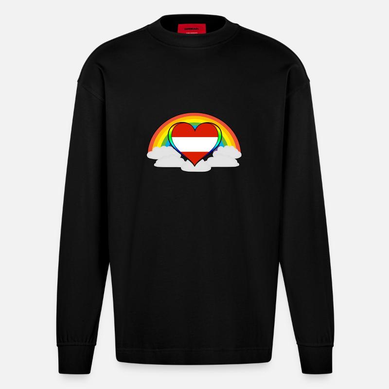 Geschenk Regenbogen Pride Stolz Österreich - Heavyweight Oversized Organic Langarmshirt Made in EU - SOLID BLACK