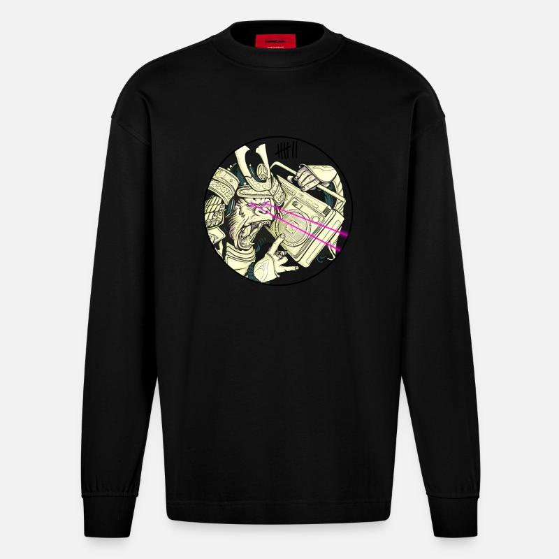 7 Apparel - Gorilla Samurai - Heavyweight Oversized Organic Langarmshirt Made in EU - SOLID BLACK