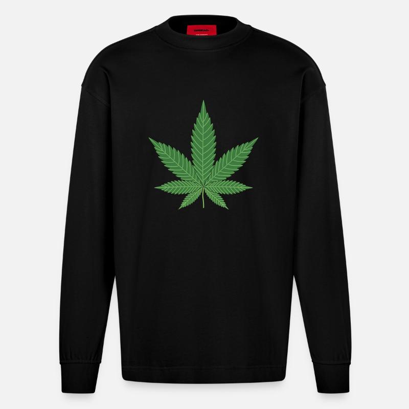 Hanfblatt Geschenk Idee - Heavyweight Oversized Organic Langarmshirt Made in EU - SOLID BLACK
