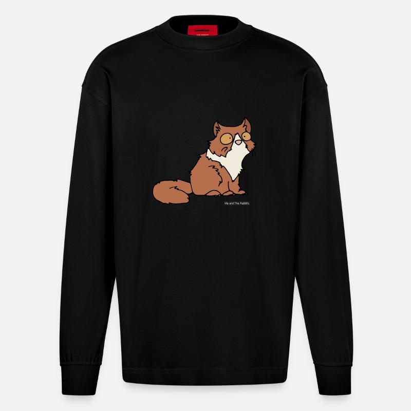 Cat - Persisch - Heavyweight Oversized Organic Langarmshirt Made in EU - SOLID BLACK