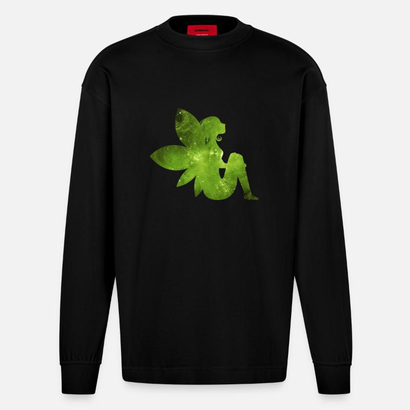 Grüne Fee Geschenk Idee Elfe - Heavyweight Oversized Organic Langarmshirt Made in EU - SOLID BLACK