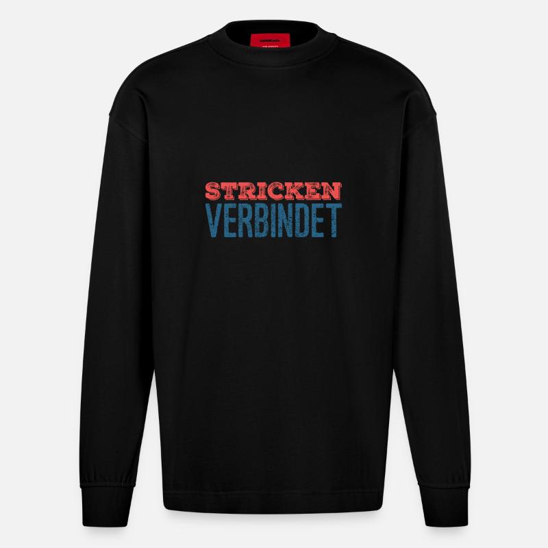 Stricken verbindet - Geschenkfür Stricker - Heavyweight Oversized Organic Langarmshirt Made in EU - SOLID BLACK