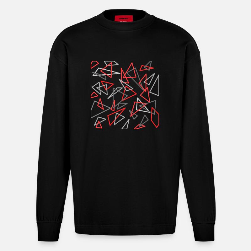Triangle design rouge / gris - Manches longues bio épais oversize fabriqué en UE - SOLID BLACK