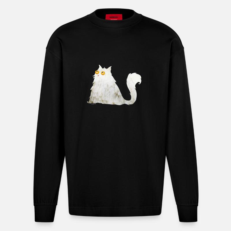 mollige Katze - Heavyweight Oversized Organic Langarmshirt Made in EU - SOLID BLACK
