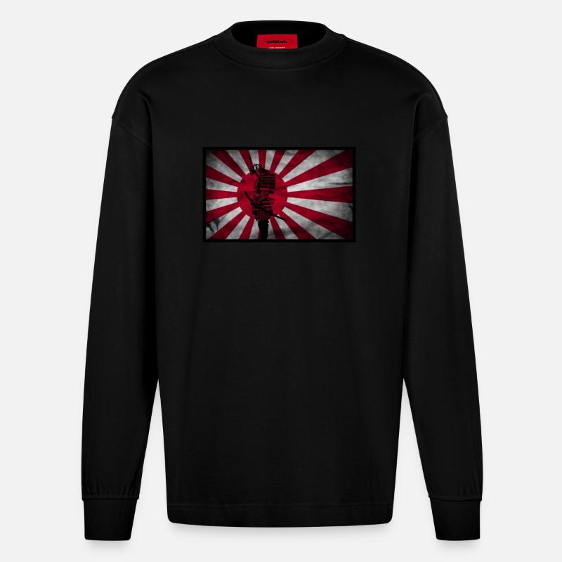 Samurai Japanese flag - Manches longues bio épais oversize fabriqué en UE - SOLID BLACK
