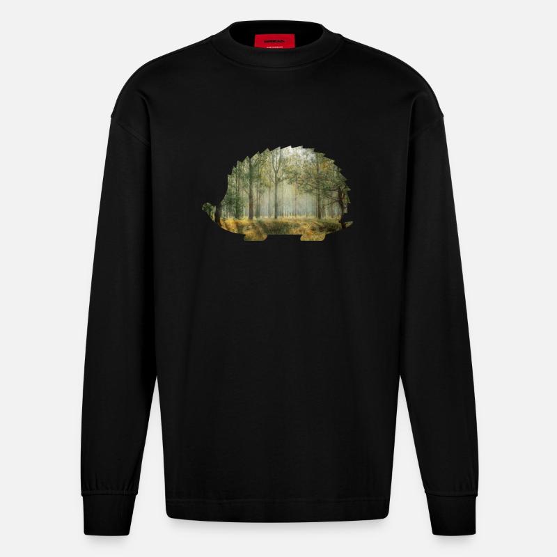 wald 9 igel mit wald - Heavyweight Oversized Organic Langarmshirt Made in EU - SOLID BLACK