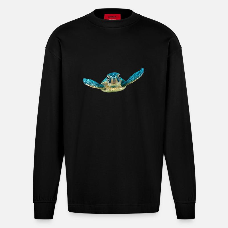 turtle schildkroete tiere animals10 - Heavyweight Oversized Organic Langarmshirt Made in EU - SOLID BLACK
