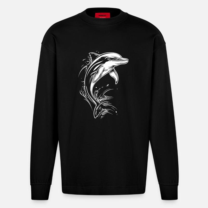 Delfin - Heavyweight Oversized Organic Langarmshirt Made in EU - SOLID BLACK