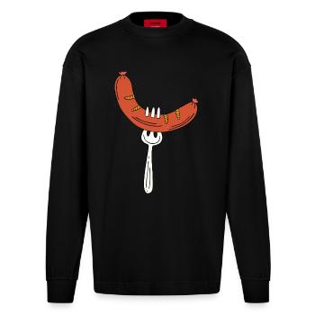 Sausages on fork - Heavyweight Oversized Organic Longsleeve Shirt Made in EU - SOLID BLACK - Front