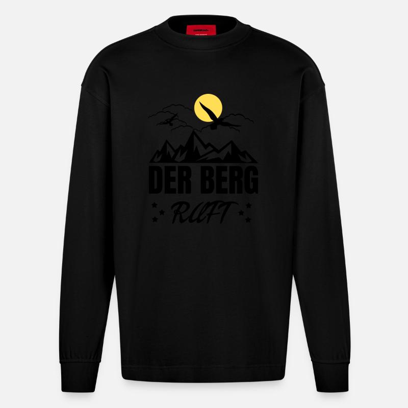 Der Berg Ruft Sonne - Heavyweight Oversized Organic Langarmshirt Made in EU - SOLID BLACK