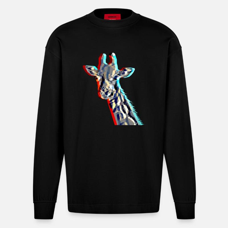 Giraffe with 3D-Effect - Heavyweight Oversized Organic Langarmshirt Made in EU - SOLID BLACK