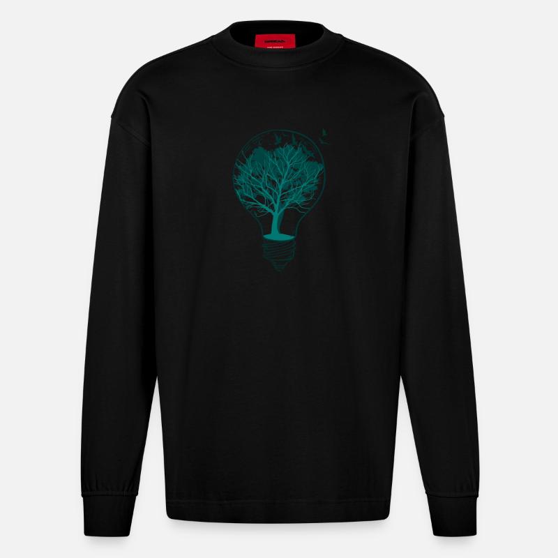 Arbre nature de l'ampoule - Manches longues bio épais oversize fabriqué en UE - SOLID BLACK