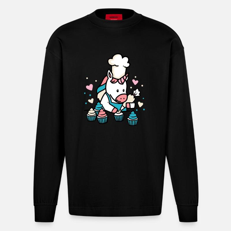 Bäcker Einhorn - Heavyweight Oversized Organic Langarmshirt Made in EU - SOLID BLACK