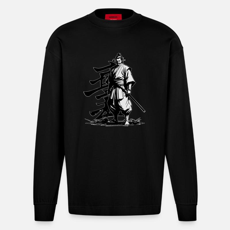 SAMURAI-KRIEGER - Heavyweight Oversized Organic Langarmshirt Made in EU - SOLID BLACK