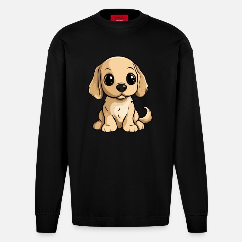 Cocker Spaniel Hund Comic Niedlich - Heavyweight Oversized Organic Langarmshirt Made in EU - SOLID BLACK