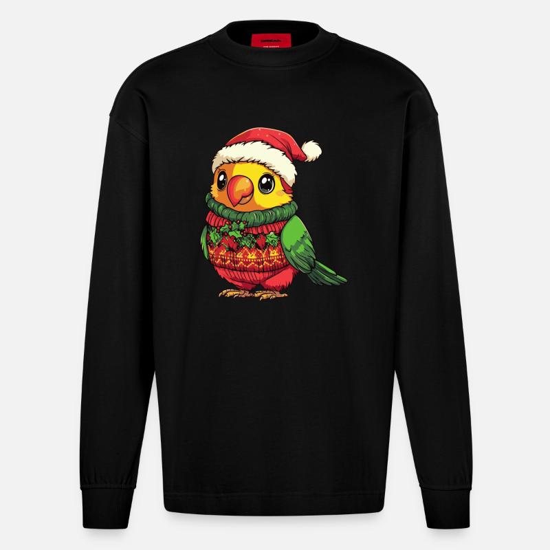 Parrot Christmas Comic - Heavyweight Oversized Organic Longsleeve Shirt Made in EU - SOLID BLACK