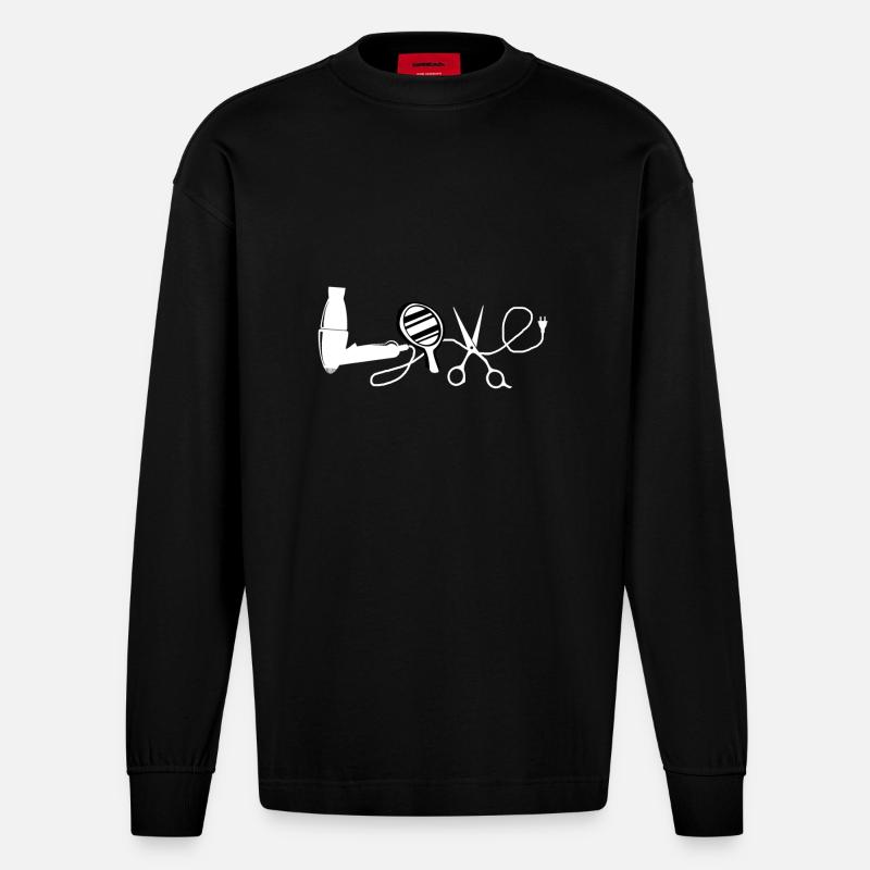 Coiffeuse Liebe Beruf Friseur Geschenk - Heavyweight Oversized Organic Langarmshirt Made in EU - SOLID BLACK