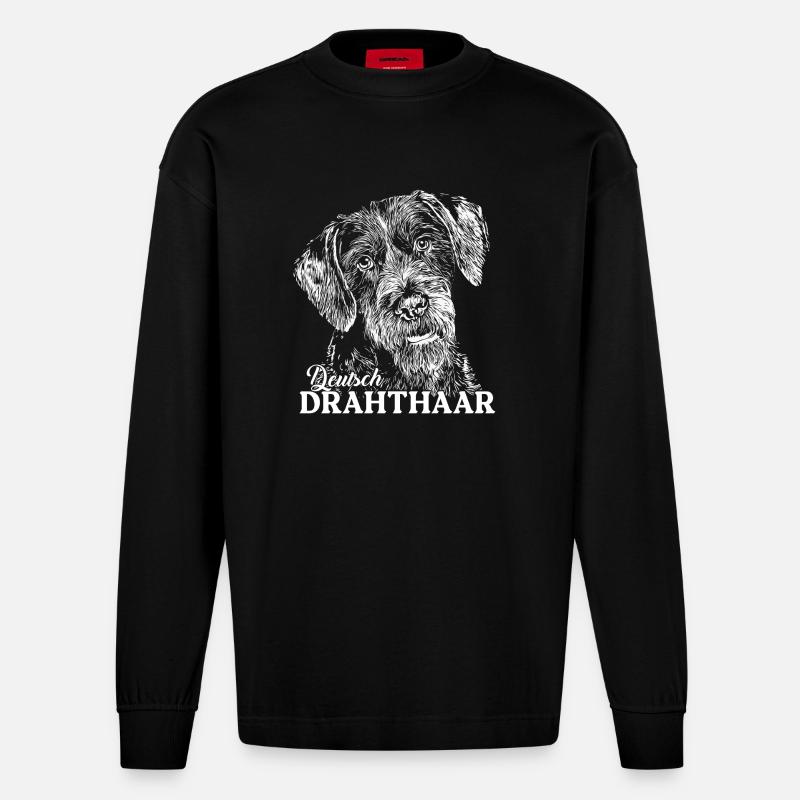 Deutsch Drahthaar - Heavyweight Oversized Organic Langarmshirt Made in EU - SOLID BLACK