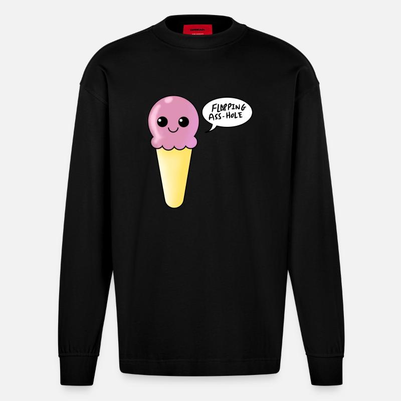 Erdbeer-Eiscreme-Flapping-Arschloch - Heavyweight Oversized Organic Langarmshirt Made in EU - SOLID BLACK