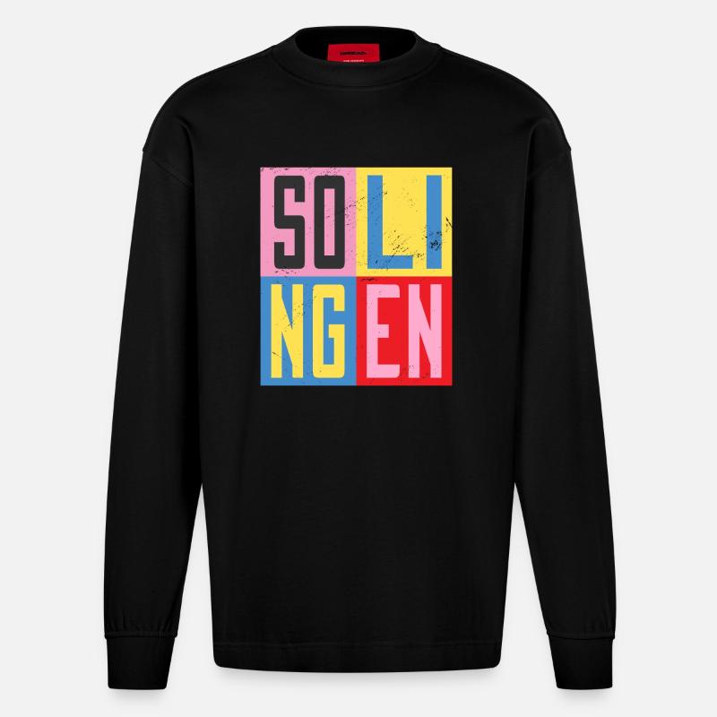 Solingen Städte Design - Heavyweight Oversized Organic Langarmshirt Made in EU - SOLID BLACK