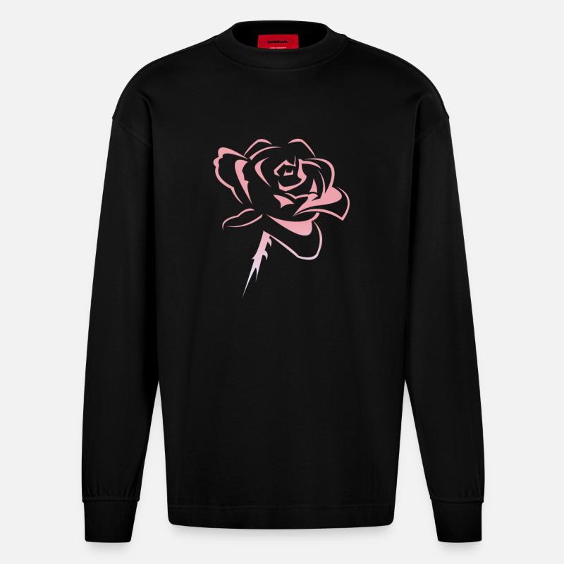 Blume,Rose - Heavyweight Oversized Organic Langarmshirt Made in EU - SOLID BLACK