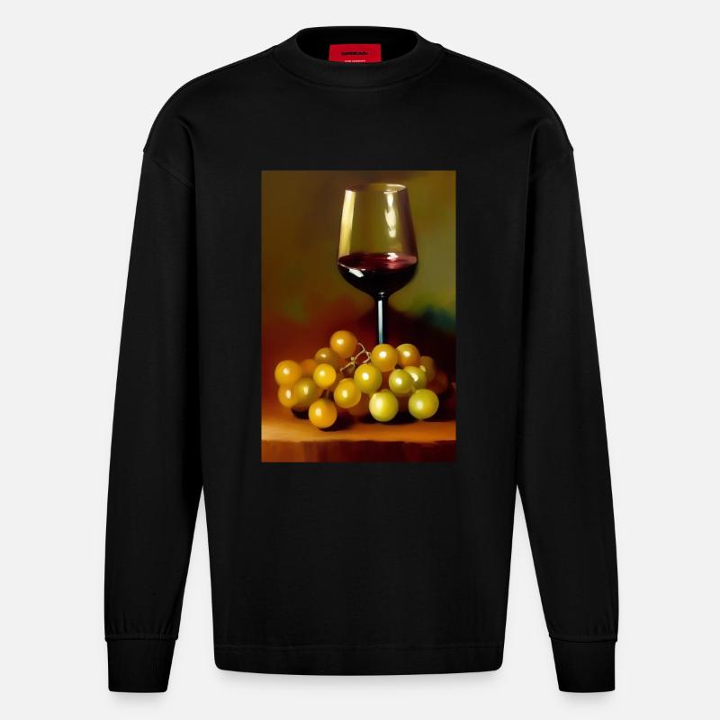 Wein Trinker - Heavyweight Oversized Organic Langarmshirt Made in EU - SOLID BLACK