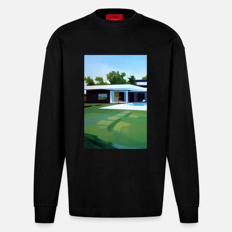 Weiße Villa mit Pool - Heavyweight Oversized Organic Langarmshirt Made in EU - SOLID BLACK