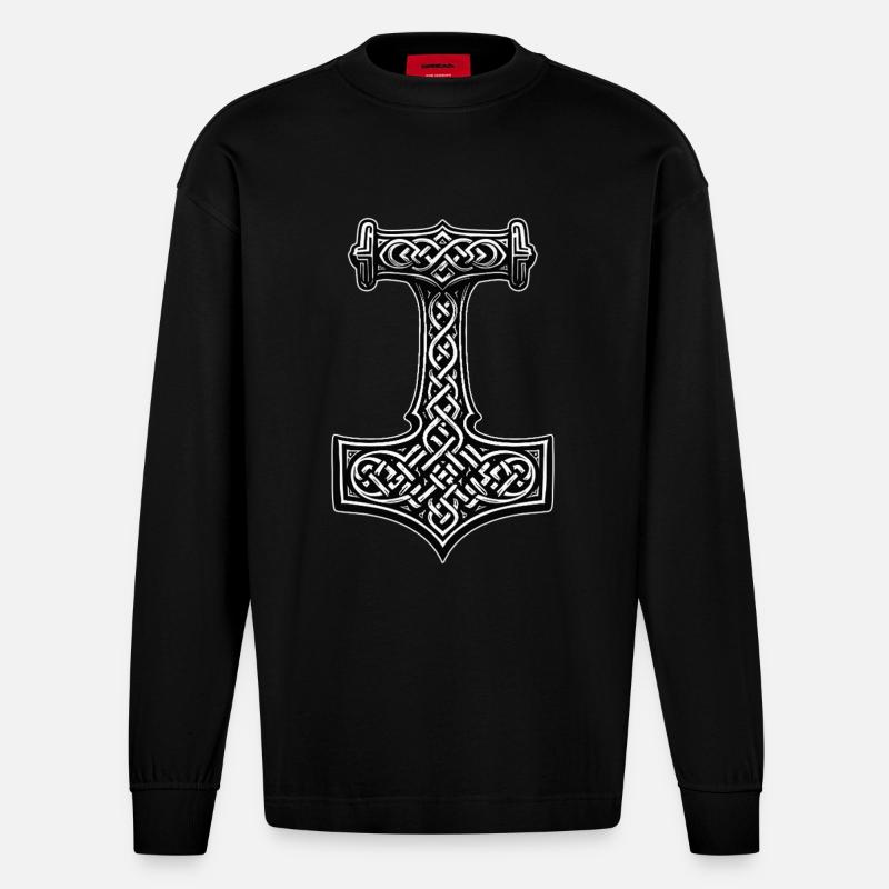 Mjölnir Wikinger Knotensymbol - Heavyweight Oversized Organic Langarmshirt Made in EU - SOLID BLACK