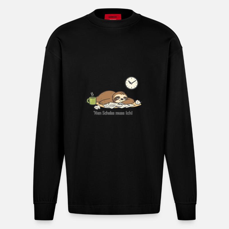 Faultier N Scheiß muss ich Homeoffice - Heavyweight Oversized Organic Langarmshirt Made in EU - SOLID BLACK