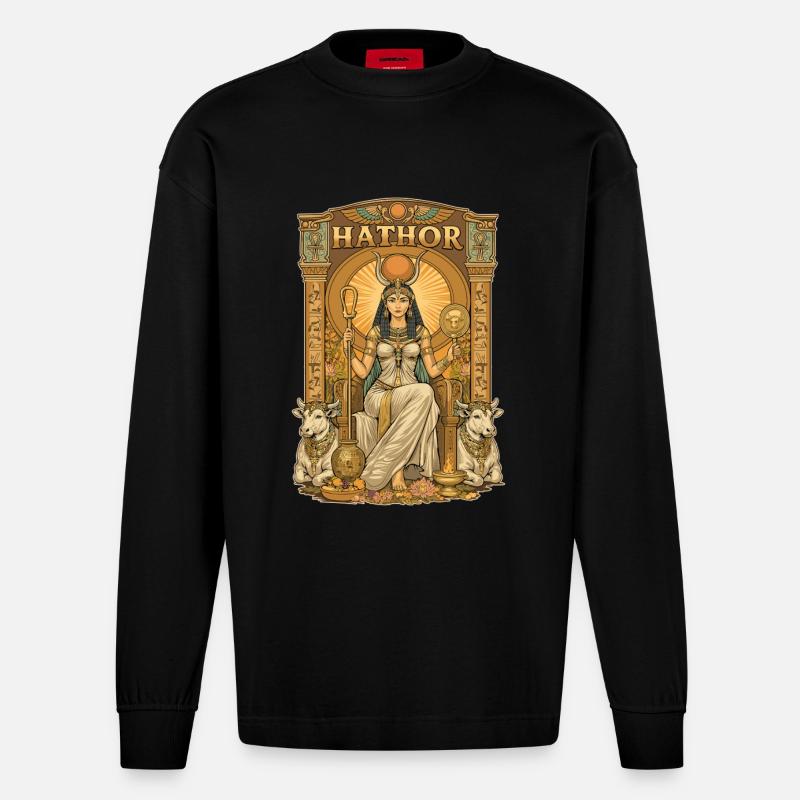 Trône de HATHOR - Manches longues bio épais oversize fabriqué en UE - SOLID BLACK