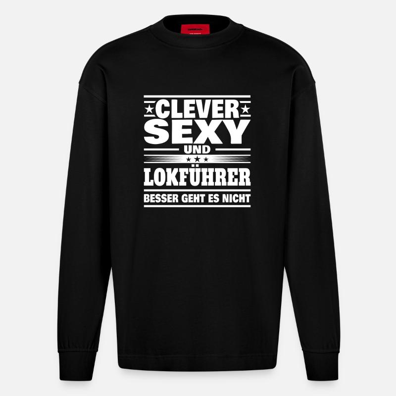 Clever Lokführer - Heavyweight Oversized Organic Langarmshirt Made in EU - SOLID BLACK