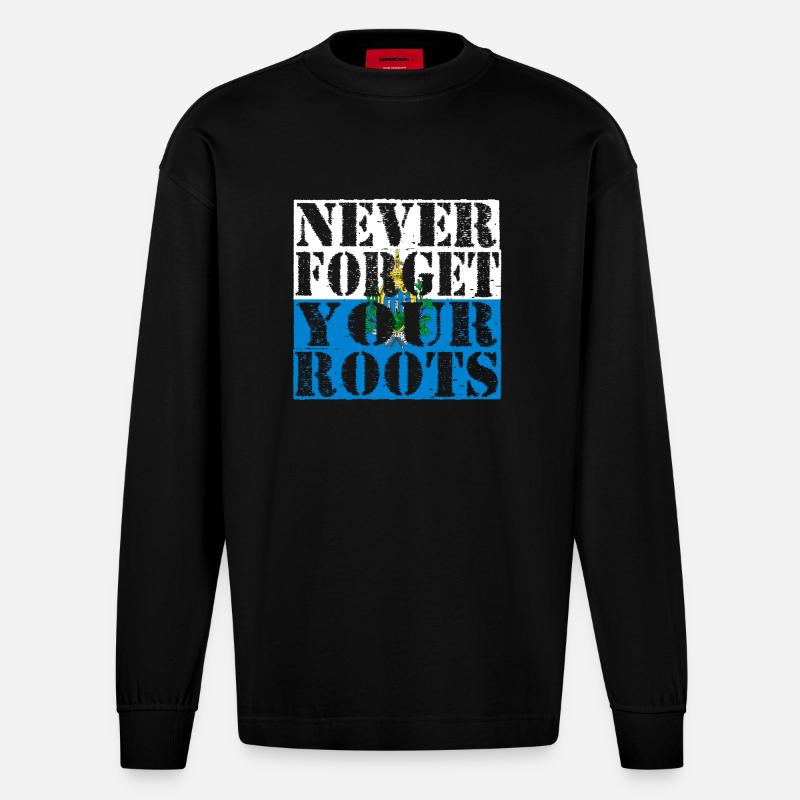 Never-Forget-Roots-Wurzeln-San-Marino - Heavyweight Oversized Organic Langarmshirt Made in EU - SOLID BLACK