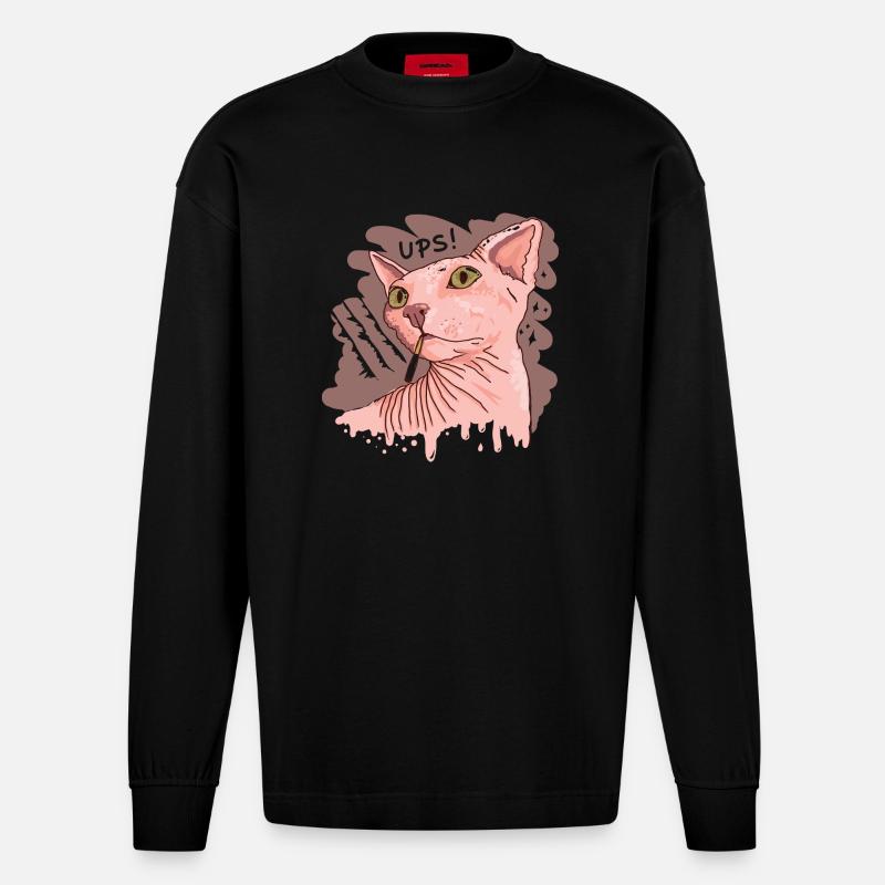 Sphynx Katze mit Zigarette - Heavyweight Oversized Organic Langarmshirt Made in EU - SOLID BLACK
