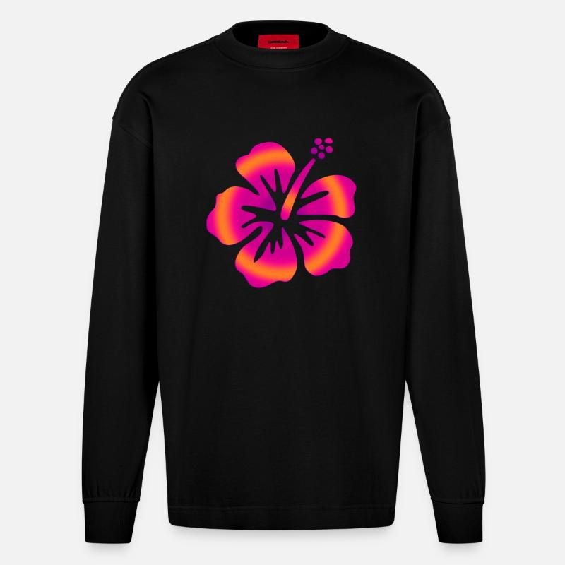 Hibiscus Pink - Heavyweight Oversized Organic Langarmshirt Made in EU - SOLID BLACK